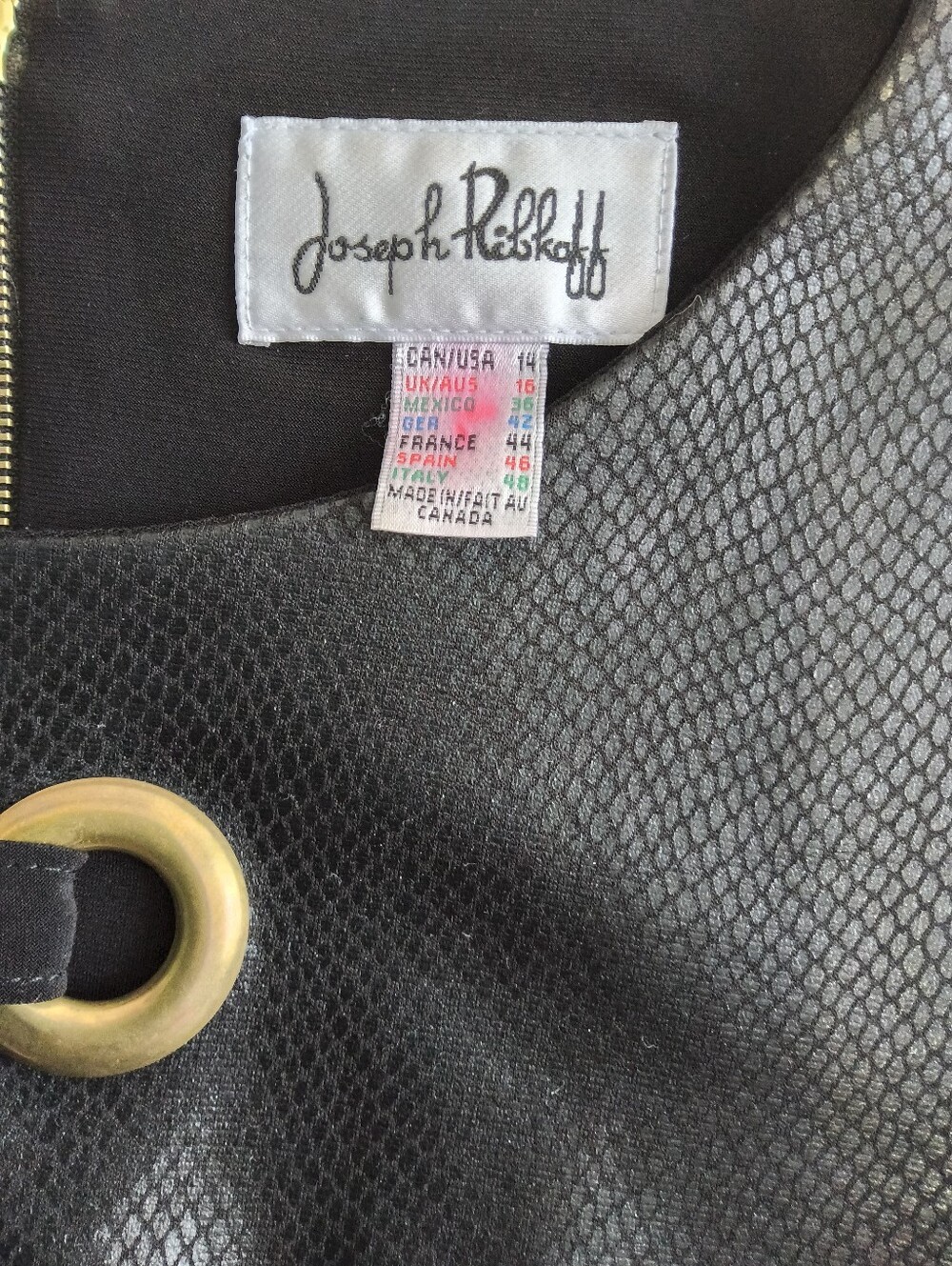 Joseph Ribkoff Black Mini Dress with Gold Ring Accents - Picture 7 of 8